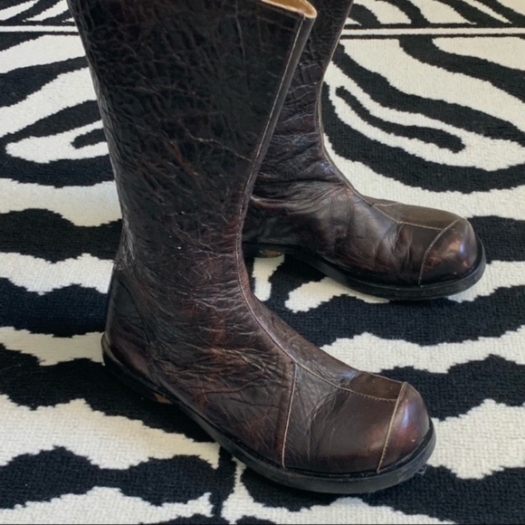 CYDWOQ Brown Crackled Leather Zip Up Mid Calf Boots Size 37 - Picture 5 of 16